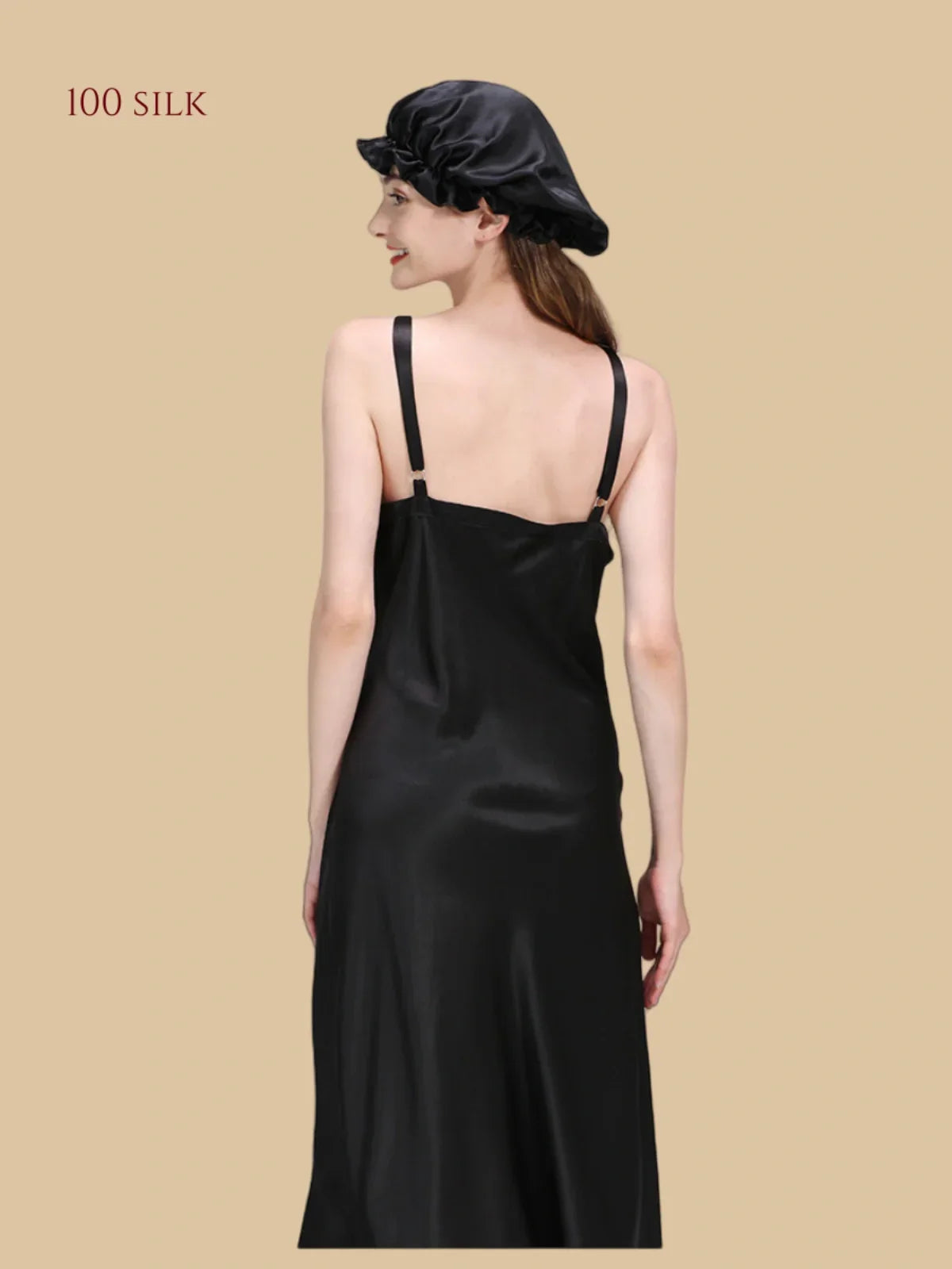 100% Mulberry Silk 22Momme V-Neck Spaghetti Strap Midi Nightgown