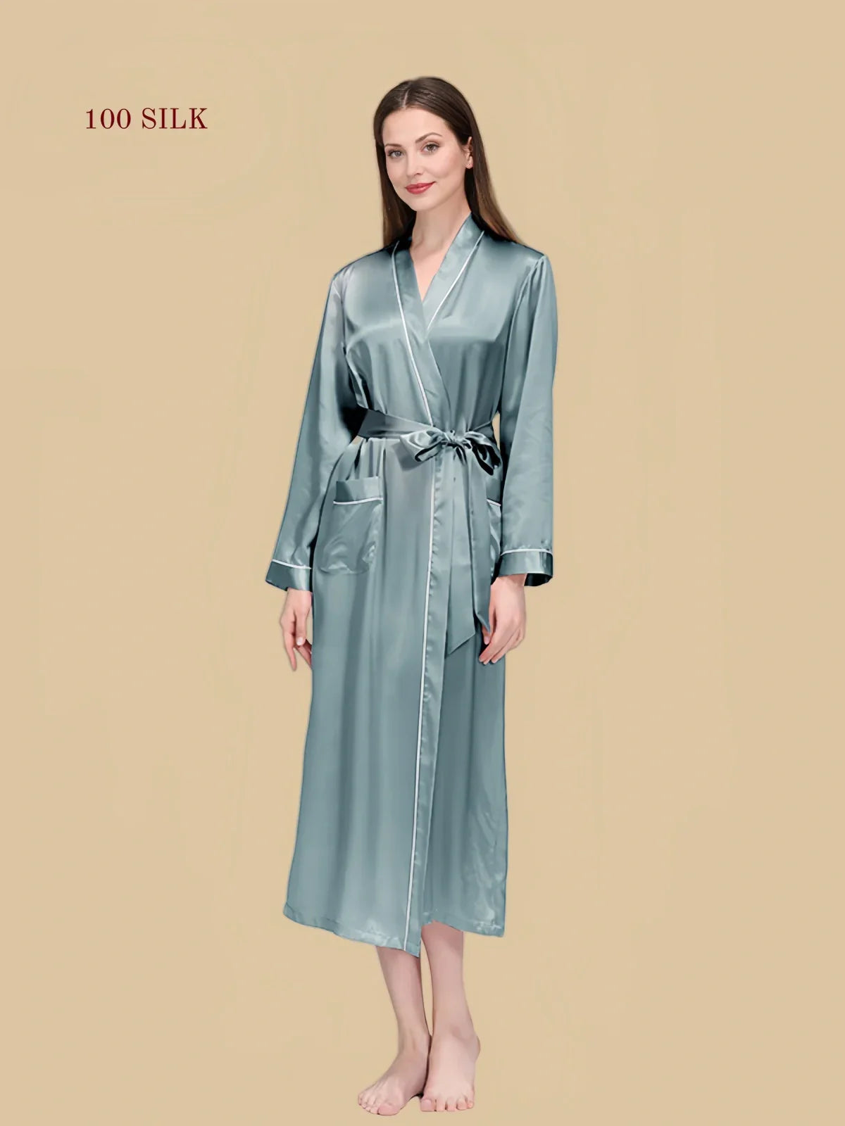 100% Mulberry Silk 19Momme Long Sleeve Midi Women&