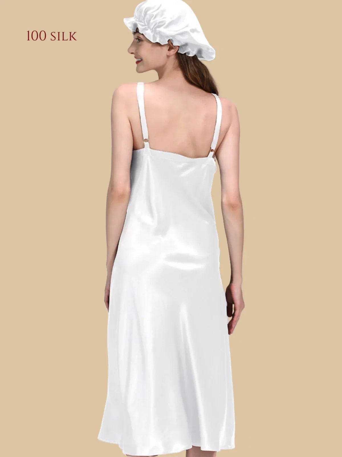 100% Mulberry Silk 22Momme V-Neck Spaghetti Strap Midi Nightgown