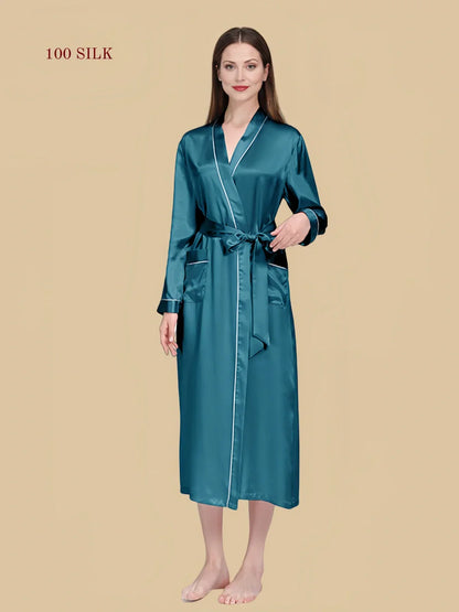 100% Mulberry Silk 19Momme Long Sleeve Midi Women&